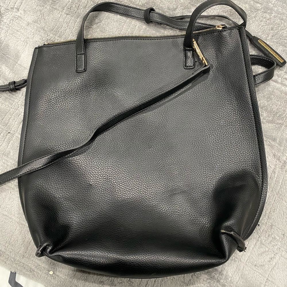 Black faux leather tote